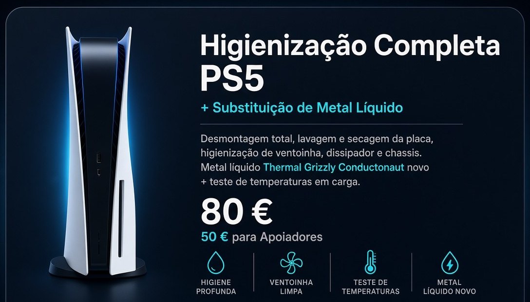 Higienização completa PS5 + metal líquido